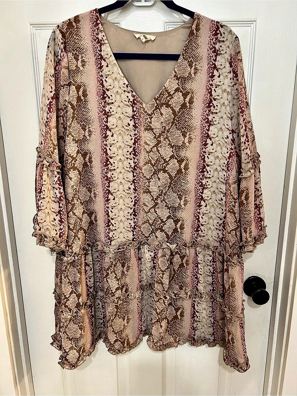 Vintage L entro Snake Print Mini Dress Brown & Pink